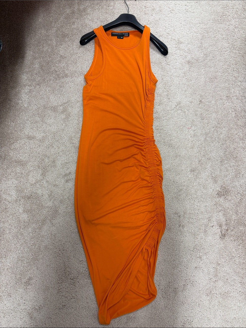 Veronica Beard Bright Orange Side-Ruched Tank Midi Dress